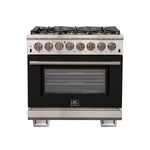 Forno Capriasca 36-Inch Freestanding Dual Fuel Range, 6 Burners, True Convection Oven, Black Door - BonPrix Électroménagers