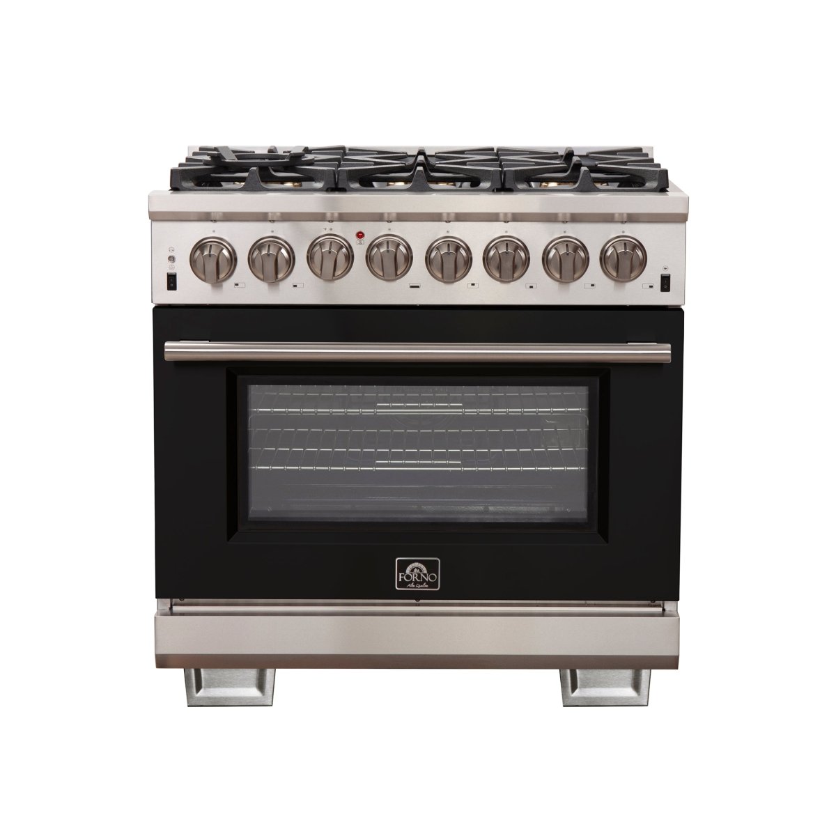 Forno Capriasca 36-Inch Freestanding Dual Fuel Range, 6 Burners, True Convection Oven, Black Door - BonPrix Électroménagers