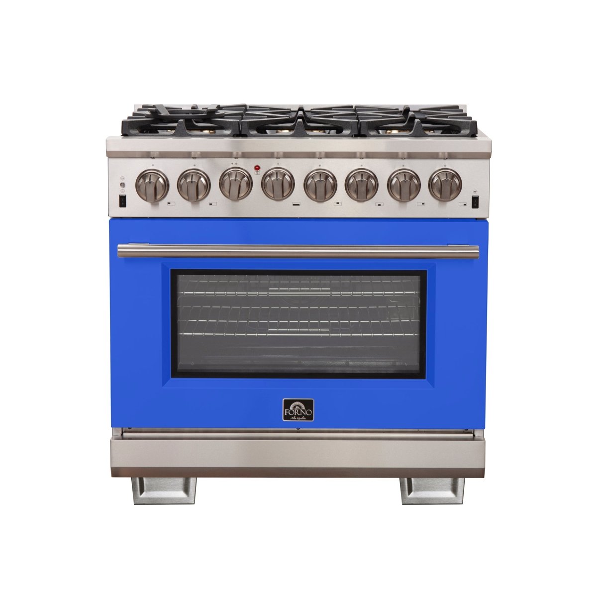Forno Capriasca 36-Inch Freestanding Dual Fuel Range, 6 Burners, True Convection Oven, Blue Door - BonPrix Électroménagers