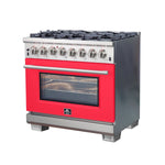 Forno Capriasca 36-Inch Freestanding Dual Fuel Range, 6 Burners, True Convection Oven, Red Door - BonPrix Électroménagers
