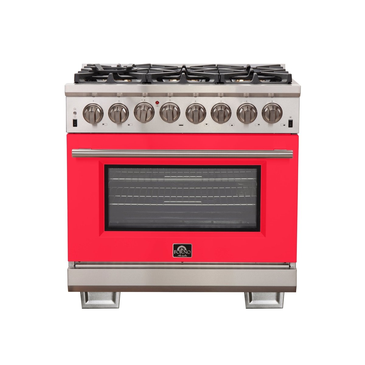 Forno Capriasca 36-Inch Freestanding Dual Fuel Range, 6 Burners, True Convection Oven, Red Door - BonPrix Électroménagers