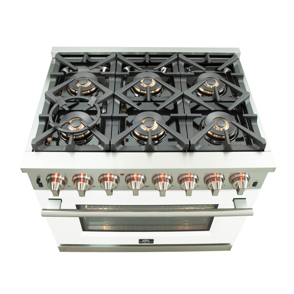 Forno Capriasca 36-Inch Freestanding Dual Fuel Range, 6 Burners, True Convection Oven, White Door - BonPrix Électroménagers