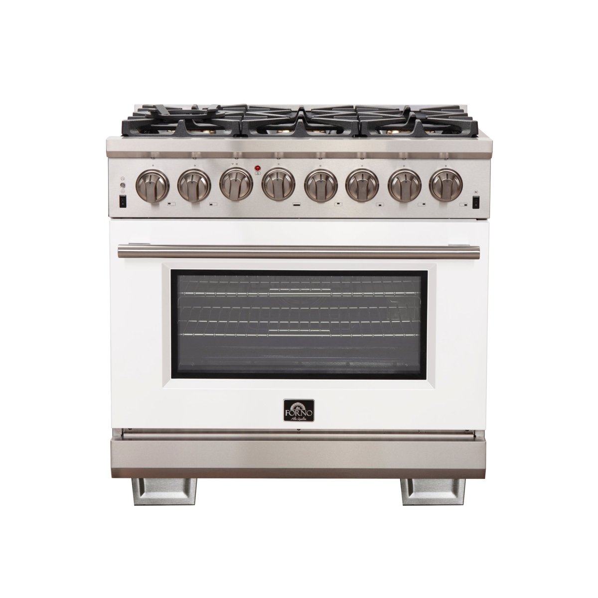 Forno Capriasca 36-Inch Freestanding Dual Fuel Range, 6 Burners, True Convection Oven, White Door - BonPrix Électroménagers