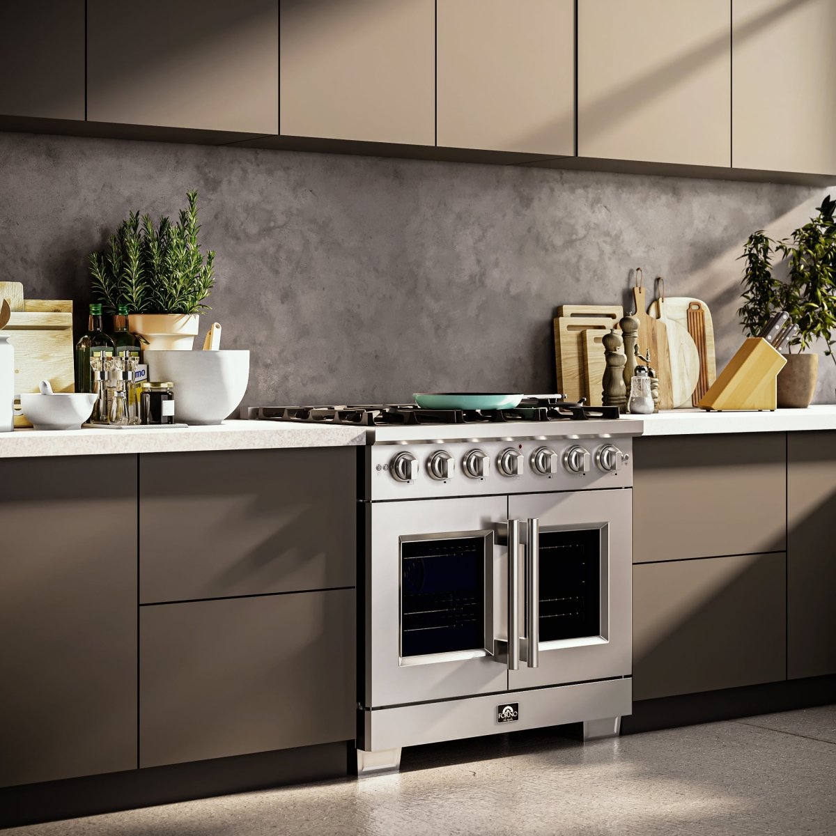 Forno Capriasca 36-Inch Freestanding French Door Gas Range, 6 Burners, Convection Oven, Energy Efficient - BonPrix Électroménagers