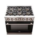 Forno Capriasca 36-Inch Gas Range, Stainless Steel, 6 Brass Burners, 120,000 BTU, Convection Oven, Energy Efficient, Black door - BonPrix Électroménagers