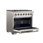 Forno Capriasca 36-Inch Gas Range, Stainless Steel, 6 Brass Burners, 120,000 BTU, Convection Oven, Energy Efficient, White Door - BonPrix Électroménagers