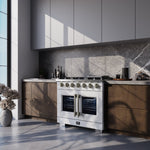 Forno Capriasca 36-Inch White Freestanding French Door Gas Range, 6 Burners, Convection Oven, Energy Efficient - BonPrix Électroménagers
