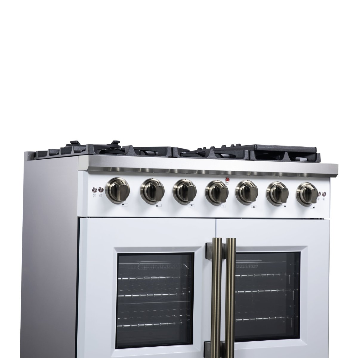 Forno Capriasca 36-Inch White Freestanding French Door Gas Range, 6 Burners, Convection Oven, Energy Efficient - BonPrix Électroménagers