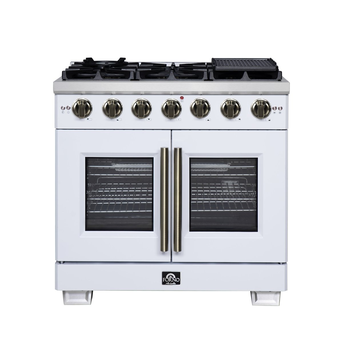 Forno Capriasca 36-Inch White Freestanding French Door Gas Range, 6 Burners, Convection Oven, Energy Efficient - BonPrix Électroménagers