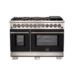 Forno Capriasca 48-Inch Freestanding Dual Fuel Range, 8 Burners, True Convection Oven, Black Doors - BonPrix Électroménagers