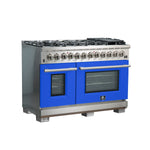 Forno Capriasca 48-Inch Freestanding Dual Fuel Range, 8 Burners, True Convection Oven, Blue Doors - BonPrix Électroménagers