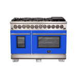 Forno Capriasca 48-Inch Freestanding Dual Fuel Range, 8 Burners, True Convection Oven, Blue Doors - BonPrix Électroménagers
