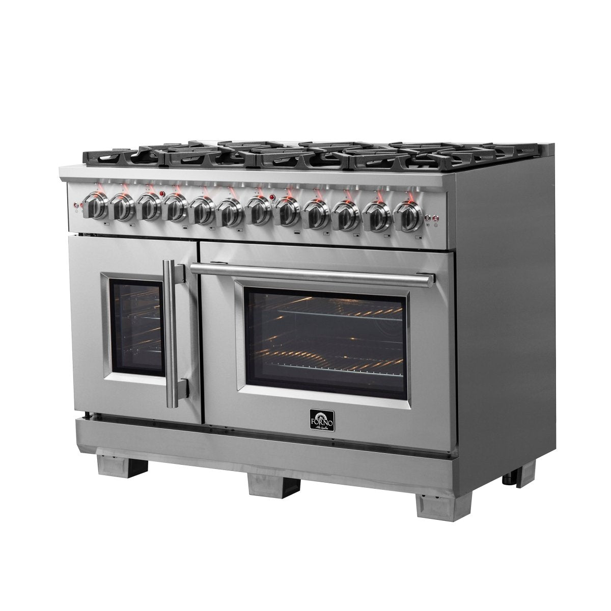Forno Capriasca 48-Inch Freestanding French Door Dual Fuel Range, 8 Burners, True Convection Oven - BonPrix Électroménagers
