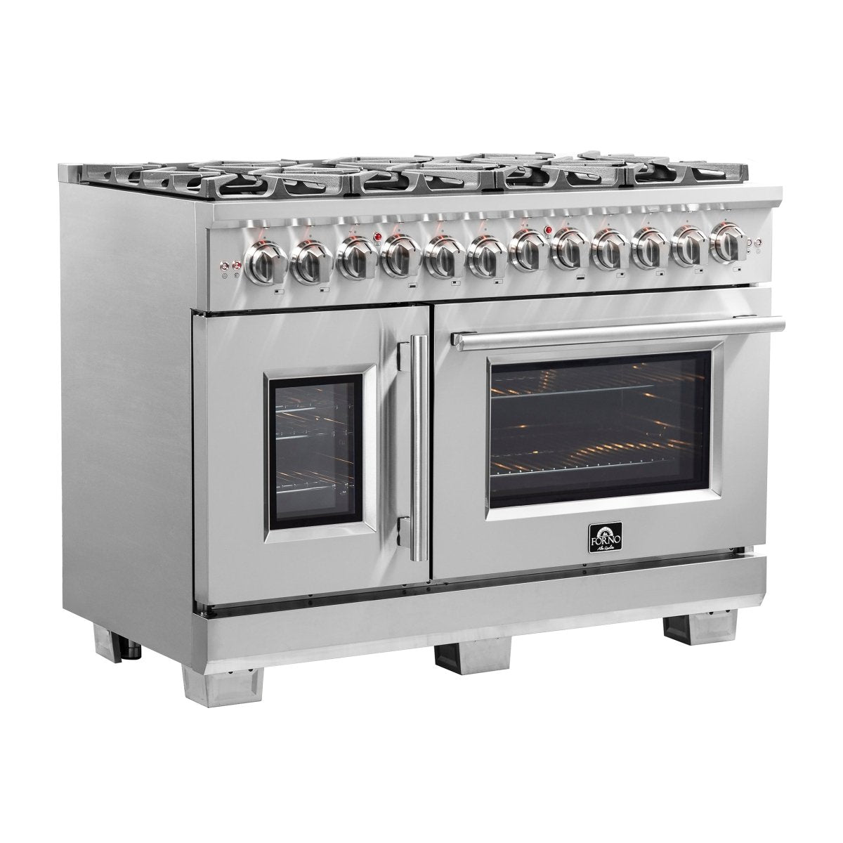 Forno Capriasca 48-Inch Freestanding French Door Dual Fuel Range, 8 Burners, True Convection Oven - BonPrix Électroménagers