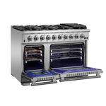 FORNO Capriasca 48-inch Gas Range Stainless Steel, 8 Brass Burners 160,000 BTU, 6.58 cu.ft. Double Oven - BonPrix Électroménagers