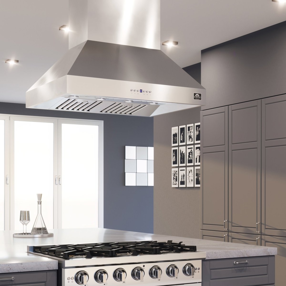 Forno Coppito 36-Inch Island Range Hood, Stainless Steel, LED Lighting, Adjustable Fan Speeds - BonPrix Électroménagers