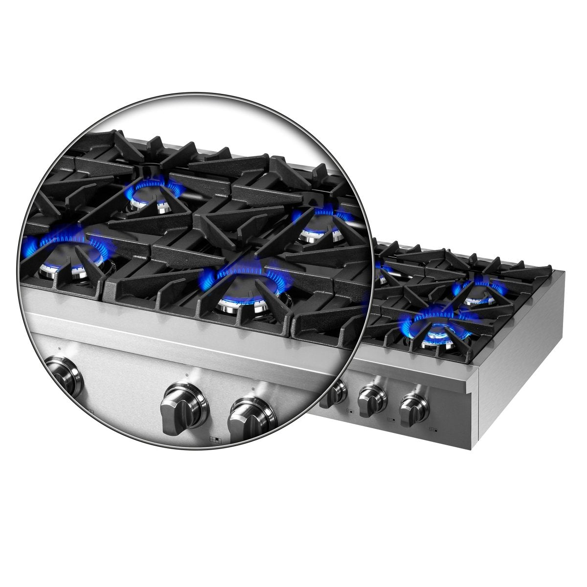 Forno Cossato Alta Qualita 48-Inch Pro-Style Gas Rangetop, Stainless Steel, 8 Sealed Burners, 107,000 BTU Total Output, Continuous Cast Iron Grates - BonPrix Électroménagers