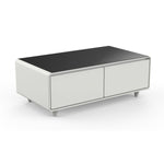 Forno Evoluto Tavolo 51-Inch White Smart Coffee Table – Dual Refrigerator Drawers, Bluetooth 5.0 Audio, Wireless Charging & RGB Ambient Light - BonPrix Électroménagers