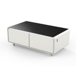 Forno Evoluto Tavolo 51-Inch White Smart Coffee Table – Dual Refrigerator Drawers, Bluetooth 5.0 Audio, Wireless Charging & RGB Ambient Light - BonPrix Électroménagers