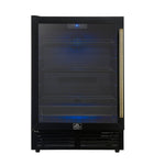 Forno Frescolino 24 Inch Beverage Cooler, Black with Antique Brass Handles, with LED Lighting, Triple Glass Door, 188 Can Capacity, Built-In or Freestanding - BonPrix Électroménagers