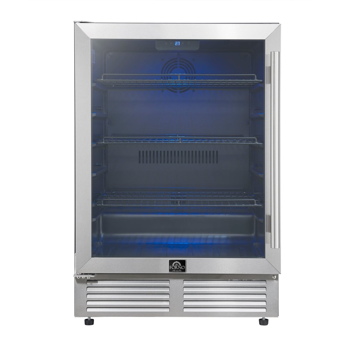 Forno Frescolino 24 Inch Beverage Cooler, Stainless Steel, with LED Lighting, Triple Glass Door, 188 Can Capacity, Built-In or Freestanding - BonPrix Électroménagers