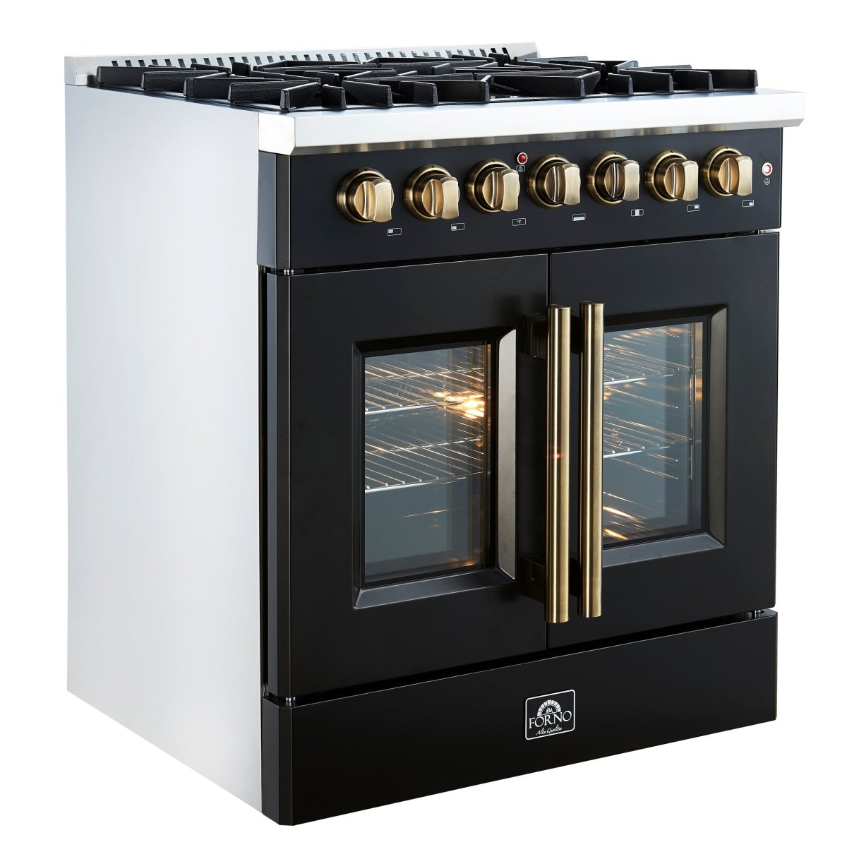 Forno Galiano 30-inch Freestanding French Door Dual Fuel Range Black - BonPrix Électroménagers