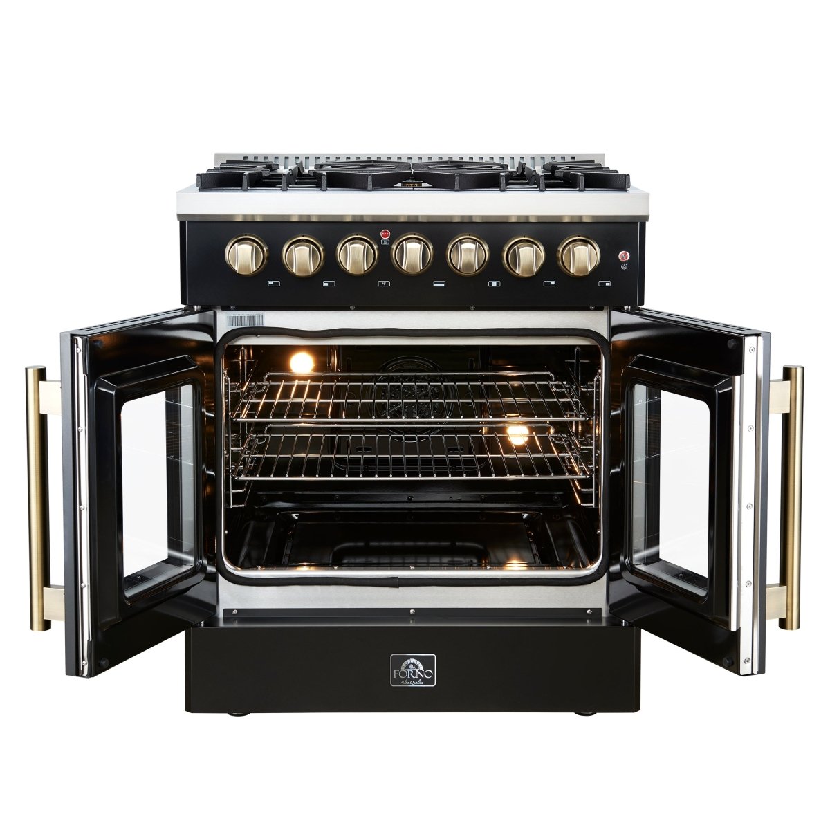 Forno Galiano 30-inch Freestanding French Door Dual Fuel Range Black - BonPrix Électroménagers