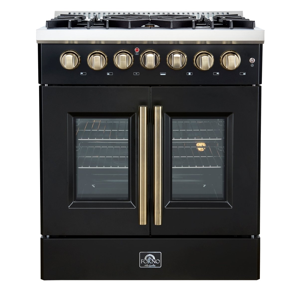 Forno Galiano 30-inch Freestanding French Door Dual Fuel Range Black - BonPrix Électroménagers