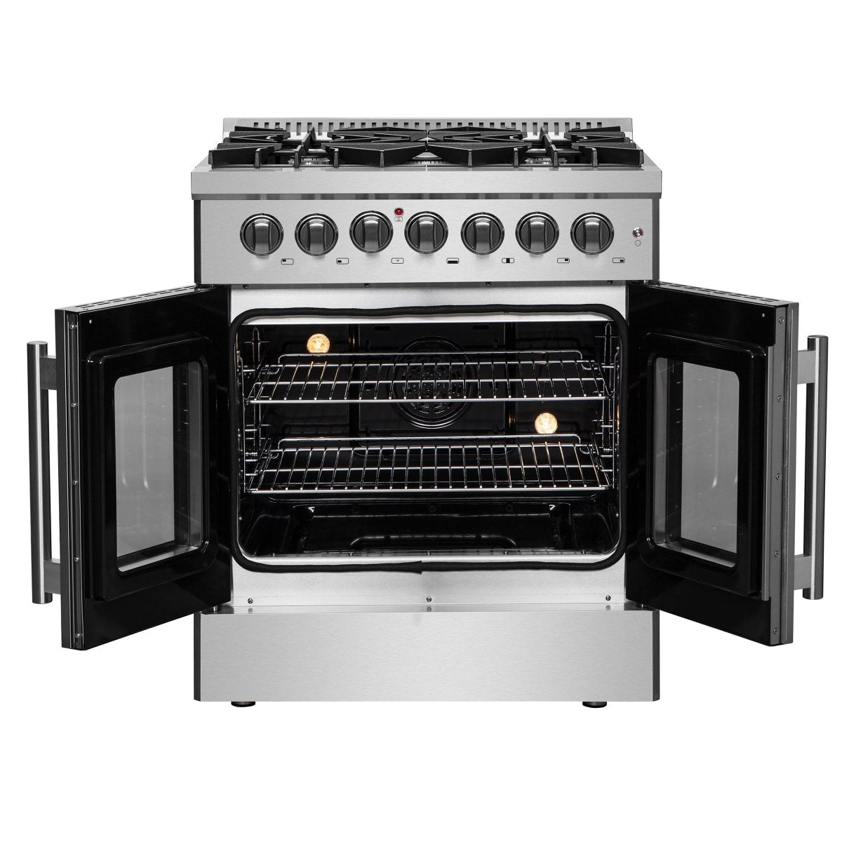 Forno Galiano 30-inch French Door Dual Fuel Range All Stainless Steel, 5 Sealed Burners 68,000 BTU, 4.32 cu.ft. True Convection Oven - BonPrix Électroménagers