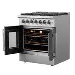 Forno Galiano 30-inch French Door Dual Fuel Range All Stainless Steel, 5 Sealed Burners 68,000 BTU, 4.32 cu.ft. True Convection Oven - BonPrix Électroménagers