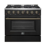 Forno Galiano 36-inch Freestanding Gas Range in Black with Antique Brass Design, 6 Burners, 83,000 BTU, 5.36 cu.ft. Convection Oven - BonPrix Électroménagers