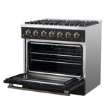 Forno Galiano 36-inch Freestanding Gas Range in Black with Antique Brass Design, 6 Burners, 83,000 BTU, 5.36 cu.ft. Convection Oven - BonPrix Électroménagers