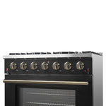 Forno Galiano 36-inch Freestanding Gas Range in Black with Antique Brass Design, 6 Burners, 83,000 BTU, 5.36 cu.ft. Convection Oven - BonPrix Électroménagers