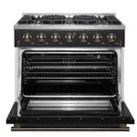 Forno Galiano 36-inch Freestanding Gas Range in Black with Antique Brass Design, 6 Burners, 83,000 BTU, 5.36 cu.ft. Convection Oven - BonPrix Électroménagers