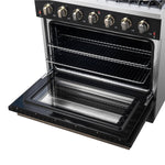 Forno Galiano 36-inch Freestanding Gas Range in Black with Antique Brass Design, 6 Burners, 83,000 BTU, 5.36 cu.ft. Convection Oven - BonPrix Électroménagers
