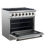 Forno Galiano 36-inch Freestanding Gas Range in White with Antique Brass Design, 6 Burners, 83,000 BTU, 5.36 cu.ft. Convection Oven - BonPrix Électroménagers