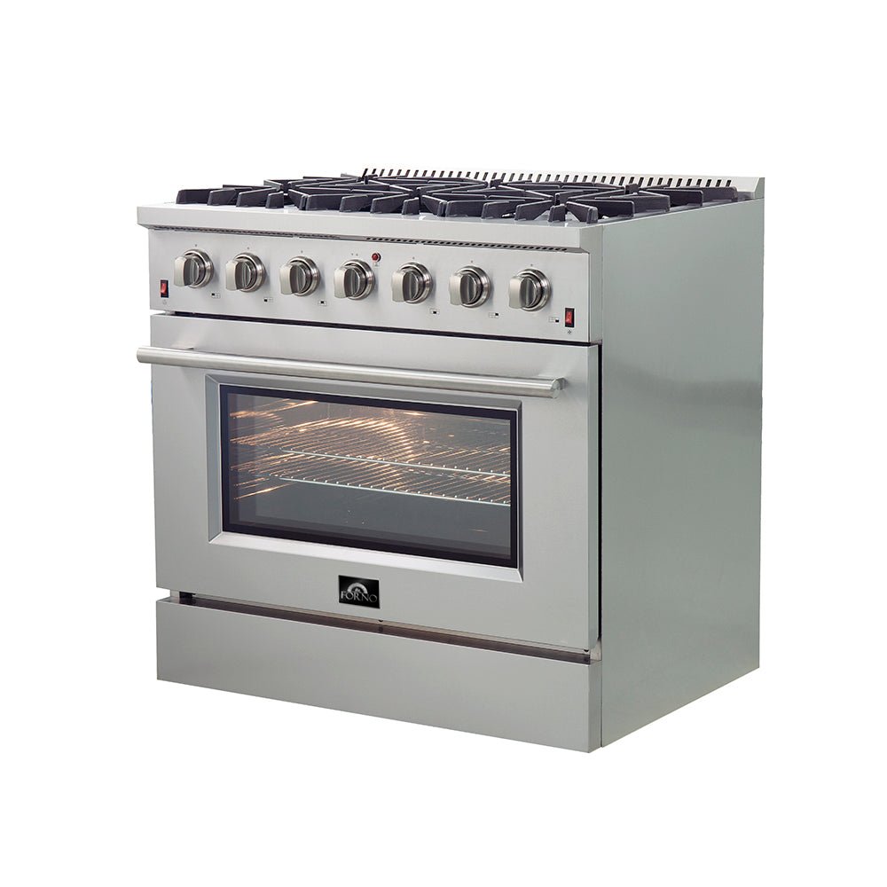 Forno Galiano 36-Inch Freestanding Gas Range, Stainless Steel, 6 Burners, Energy Efficient - BonPrix Électroménagers