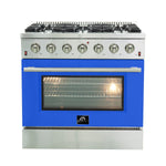 Forno Galiano 36-Inch Freestanding Gas Range, Stainless Steel, 6 Burners, Energy Efficient, Blue Door - BonPrix Électroménagers