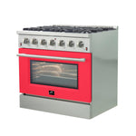 Forno Galiano 36-Inch Freestanding Gas Range, Stainless Steel, 6 Burners, Energy Efficient, Red Door - BonPrix Électroménagers