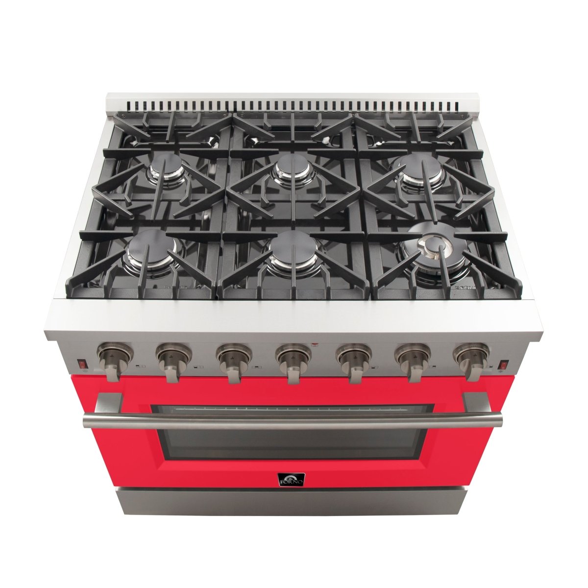 Forno Galiano 36-Inch Freestanding Gas Range, Stainless Steel, 6 Burners, Energy Efficient, Red Door - BonPrix Électroménagers