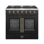 Forno Galiano 36-inch French Door Gas Range Black and Antique Brass Design, 6 Sealed Burners 83,000 BTU, 5.36 cu.ft. Convection Oven - BonPrix Électroménagers