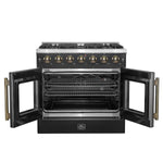 Forno Galiano 36-inch French Door Gas Range Black and Antique Brass Design, 6 Sealed Burners 83,000 BTU, 5.36 cu.ft. Convection Oven - BonPrix Électroménagers