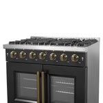 Forno Galiano 36-inch French Door Gas Range Black and Antique Brass Design, 6 Sealed Burners 83,000 BTU, 5.36 cu.ft. Convection Oven - BonPrix Électroménagers