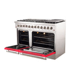 Forno Galiano 48-Inch Freestanding Dual Fuel Range, 8 Burners, Double Convection Ovens, Red Doors - BonPrix Électroménagers