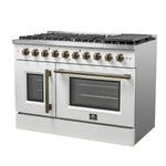 Forno Galiano 48-Inch Freestanding French Door Gas Range, White & Antique Brass - BonPrix Électroménagers