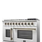 Forno Galiano 48-Inch Freestanding French Door Gas Range, White & Antique Brass - BonPrix Électroménagers