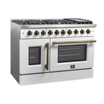 Forno Galiano 48-Inch Freestanding French Door Gas Range, White & Antique Brass - BonPrix Électroménagers