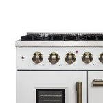 Forno Galiano 48-Inch Freestanding French Door Gas Range, White & Antique Brass - BonPrix Électroménagers