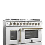 Forno Galiano 48-Inch Freestanding French Door Gas Range, White & Antique Brass - BonPrix Électroménagers