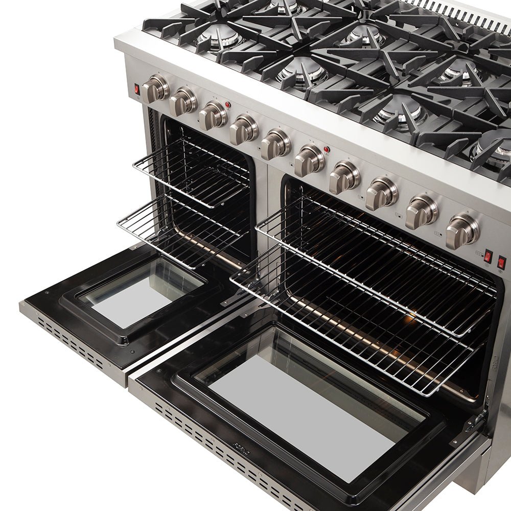 Forno Galiano 48-Inch Freestanding Gas Range, Stainless Steel, 8 Burners, 107,000 BTU, Griddle, Double Ovens, Energy Efficient - BonPrix Électroménagers